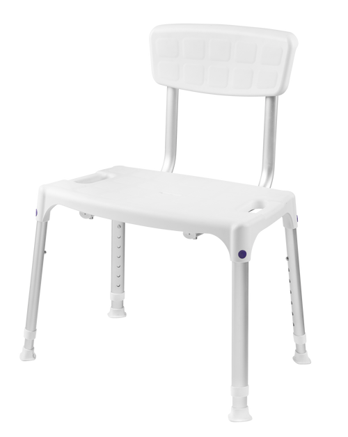 SecuCare Chaise de douche Quattro avec dossier, Blanc, réglable en hauteur 390-540 mm