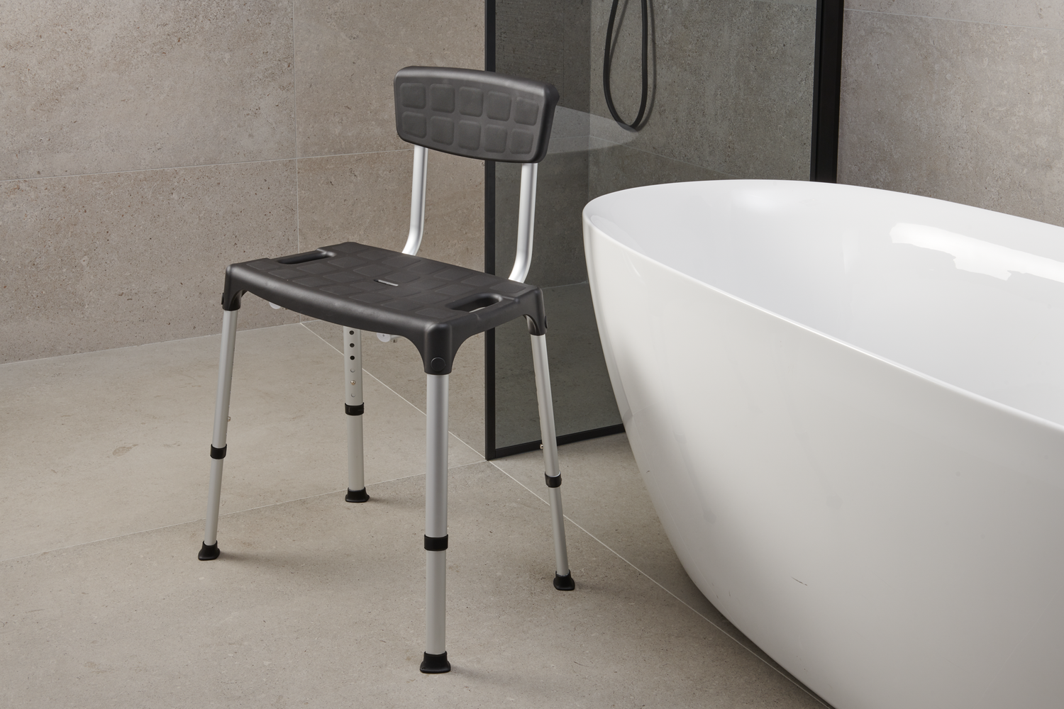 SecuCare Chaise de douche Quattro avec dossier, noir